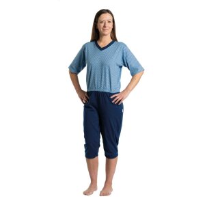 Suprima 4730 Pflege-Schlafanzug lang blau gepunktet